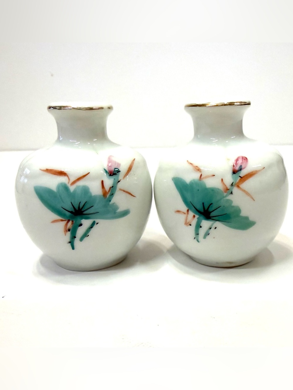 Vintage Miniature Porcelain Floral Salt & Pepper Shakers Hand Painted 2.25”